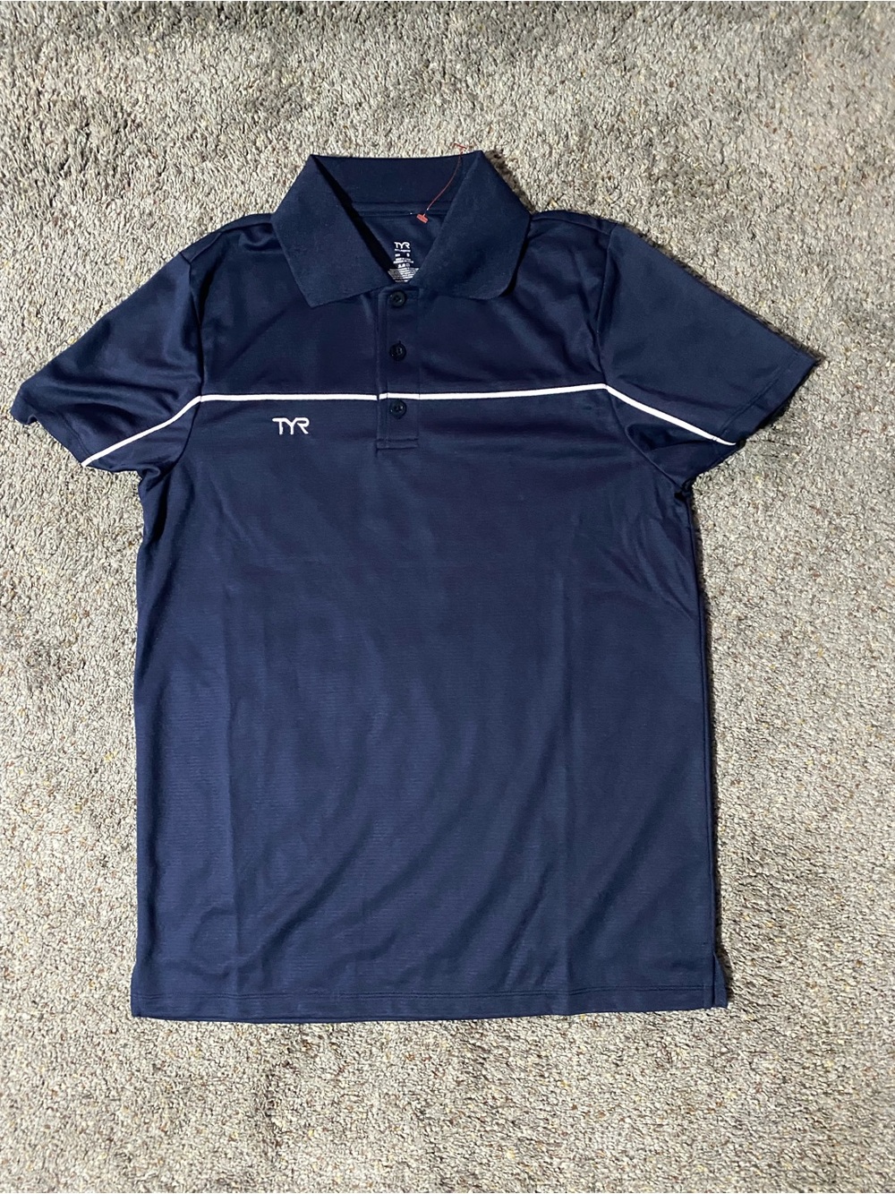 TYR Men's Navy and White Athletic Polo